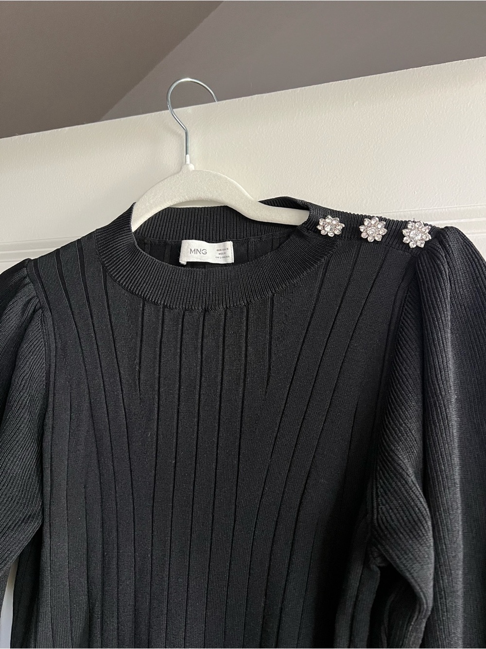 NWNT Mango - Black Long Sleeve Ribbed Mini Dress - Picture 5 of 6